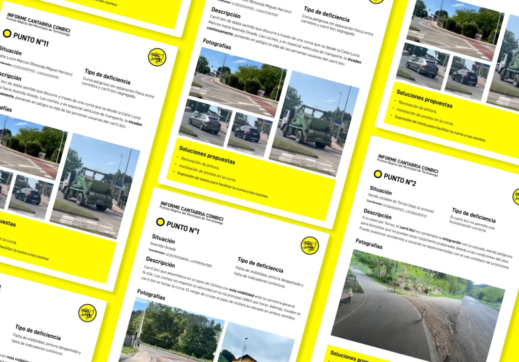 Recreación del informe. Es un fotomontaje donde se ven diferentes páginas del informe de los puntos negros.